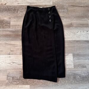 Vintage 90s Black Maxi Pencil Skirt Button Wrap USA Minimalist Academia Sz 8